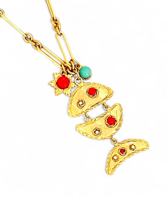 ONLY 1 LEFT!!! Pescare Medium Dangle Coral-Like Color with Turquoise ✨Short Necklace