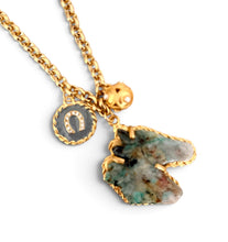 Horse Head Carved Indian Agate Carved Stone with Gray Enamel Sphere Dot Charm & Horse Shoe Charm on Estefania Chain Short Necklace 20”-22”