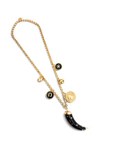 Tusk-like in Black with horse, sphere & charms on Estefania Chain Long Necklace 30”