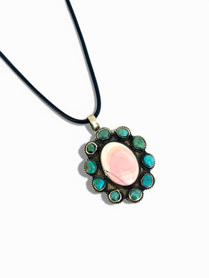 Flor de Sol Rosa y Turquesa Short Necklace