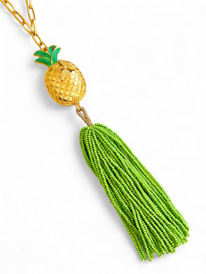 ONLY 1 LEFT!!! PIÑA 🍍 Dangle Tassel GRASS Color ☀️ LIA Chain Long Necklace 30”