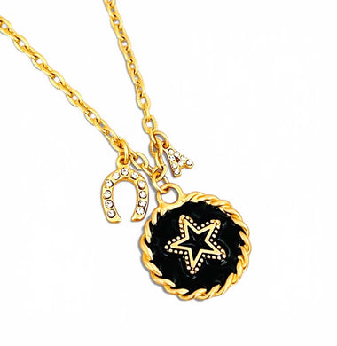Star & Black Hand Painted Enamel 🎨 with Horse Shoe & Initial Short Necklace on Camila Chain (only available in store or local pick-up)