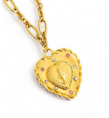 NEW! HEART Milagrosa Pendant 💗 with Rose Crystals Energy of Love 💖 & Pearl ✨REGINA Chain Necklace✨ Short Necklace 20”-22”