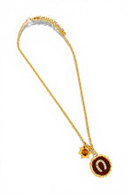 Heradura with Pave & Maroon Hand Painted Enamel 🎨 with Tiger Eye 👁️ Charm Short Necklace on Camila Chain with Initial