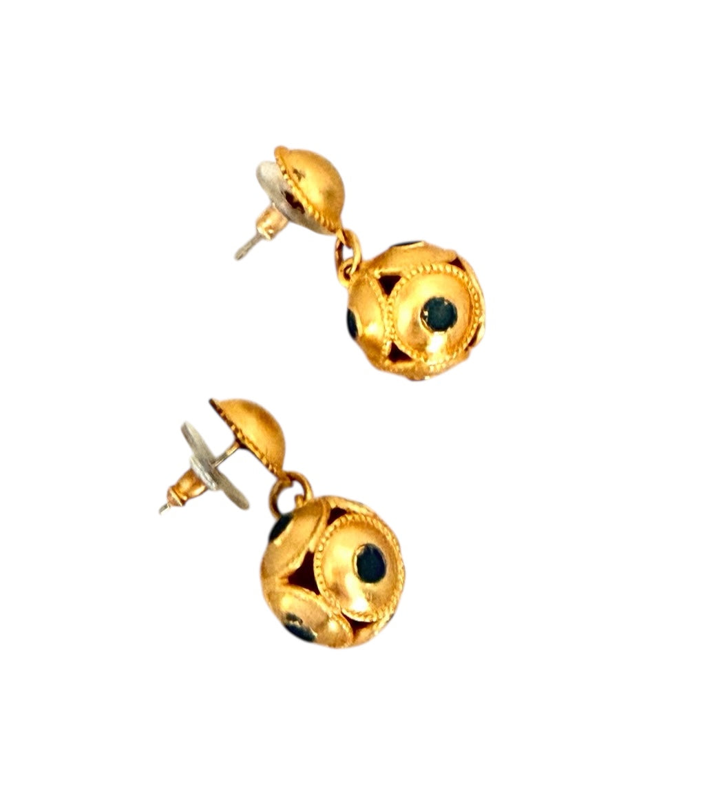 Sphere Dot Earring with Blue Gray Hand Painted Enamel Earring