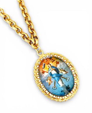 La Asuncion de la Virgen Color Medallion with Pearls with Estefania Chain ✨ Long Necklace 30”