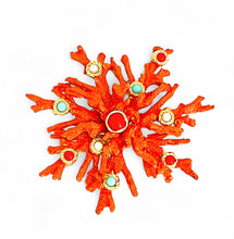 ONLY 1 LEFT!!! ✨CORAL with Coral, Turquoise Color & Pearl Snowflake Coral Like 🪸 Statement BROOCH 🧷 Approx 3.5” in GOLD ⭐️