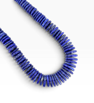 Lapiz Lazuli Gradated Flat Rondelle with Hand Knotting Necklace Short 20”-22” with Gold 14K Vermeil Closure