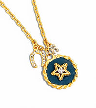 Star with Cristal & BlueGray Hand Painted Enamel 🎨 with HorseShoe & Initial ✨Short Necklace on Camila Chain (initial only available in store or local pick-up)