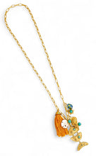 ONLY 1 LEFT!!! PESCARE 🐠 Dangle in Turquesa Color with Multi Charms & Marigold Tassel ☀️ LIA Chain Long Necklace 30”