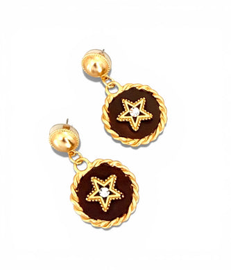 Star Cristal Earring with Maroon Hand Painted Enamel