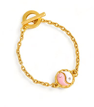 ONLY 1 LEFT!!! Mini Yin & Yang Enamel Pink & White Bracelet ✨ CAMILA Chain Toggle Bracelet ✨Choose Bracelet Size Below ⬇️