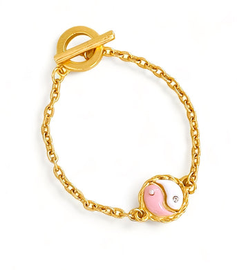 ONLY 1 LEFT!!! Yin & Yang Enamel Pink & White Bracelet ✨ CAMILA Chain Toggle Bracelet ✨Choose Bracelet Size Below ⬇️