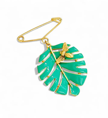 ONLY 1 LEFT!!! HOJA 🍃 ABEJA 🐝 Pin 🧷 with Hand Painted Enamel Detail