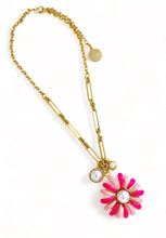 ONLY 1 LEFT!!! Daisy Flower with Magenta & Pink Enamel with Pearl Center ✨ SOFIA Chain Short Necklace 16”-18”