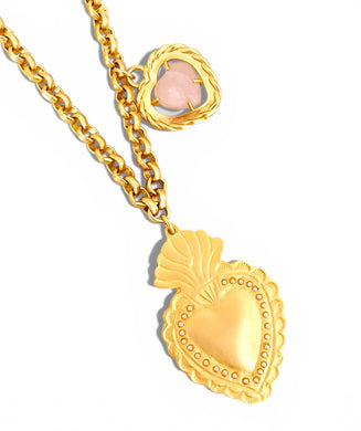 Corazon con Quarzo Rosado Estefania Chain Long Necklace 30”