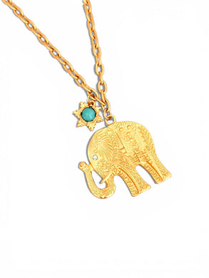 Elefante 🐘 with Star Rays Turquoise Charm on Carola Chain Short Necklace 18”-20”