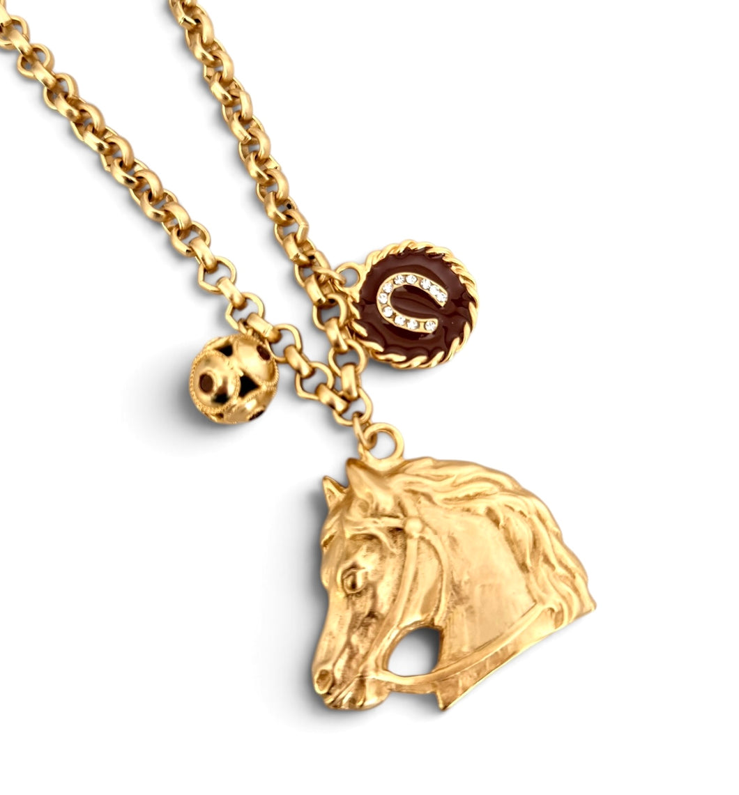 Horse Head with Sphere Dot Charm & Horse Shoe on Estefania Chain 30”