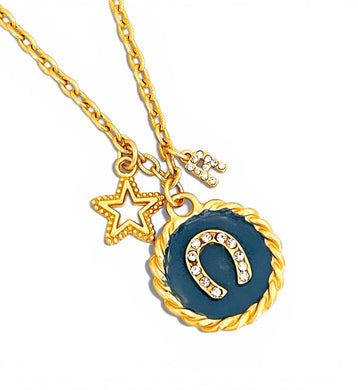 Heradura with Pave & BlueGray Hand Painted Enamel 🎨 with Star Charm ✨ Short Necklace on Camila Chain & Initial (initial only available in store or local pick-up)