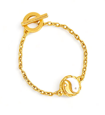 ONLY 3 LEFT!!! Mini Yin & Yang Enamel White Bracelet ✨ CAMILA Chain Toggle Bracelet ✨Choose Bracelet Size Below ⬇️