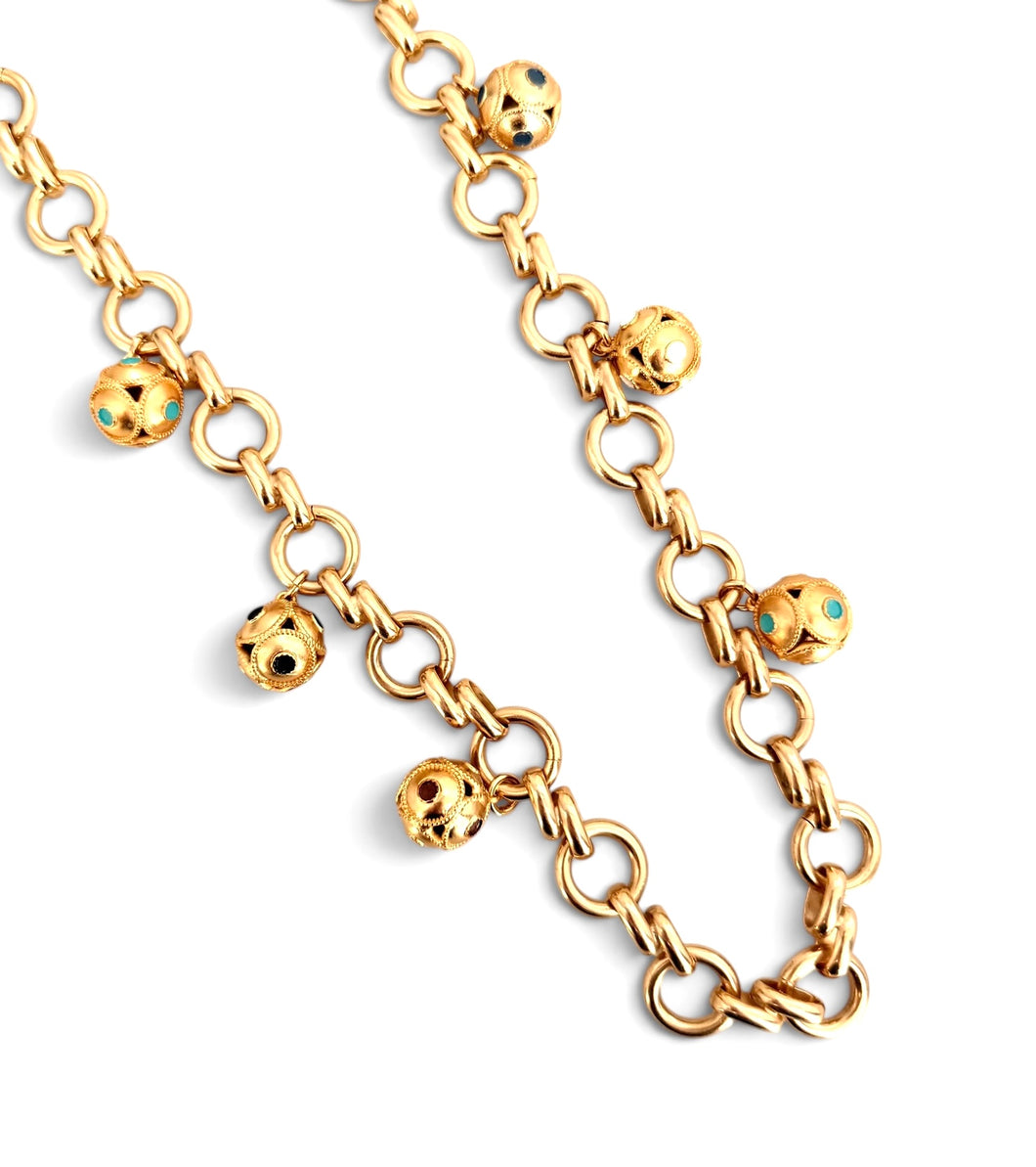 Sphere Dot Multi Charm on Isabela Chain Long Necklace 30”