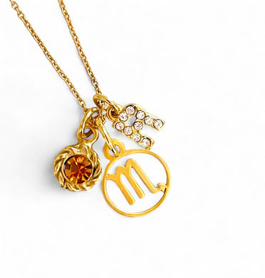 SCORPIO ♏️ Mini Symbol with Birthstone & Initial on Thin MIA Chain 16” Adj to 18” ✨ Choose Birthstone & Pave Initial ⬇️