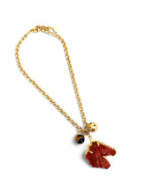 Horse Head Carved Red Agate with Tiger Eye & Sphere Dot Charm in Maroon on Estefania Chain Short Necklace 20”-22”
