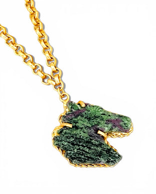 Ruby Zoisite for Courage 🐴 Carved Horse Stone on Estefania Long Necklace