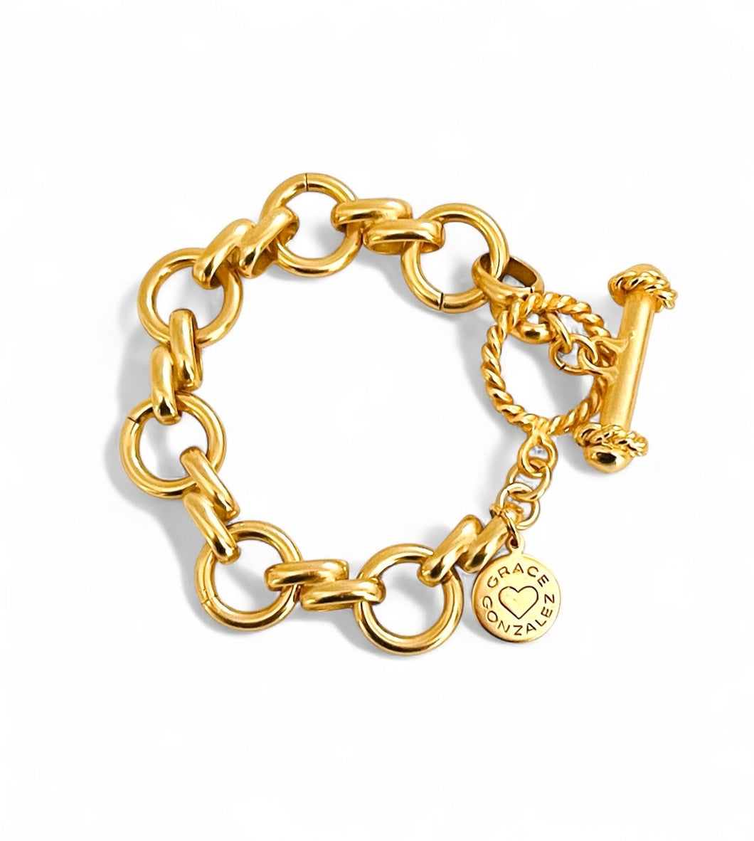 ISABELA✨ Textured Toggle BRACELET Link Chain with Closure ✨ 7 1/2” (not adjustable)