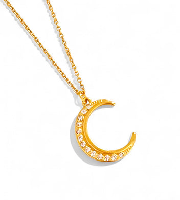 Half Moon 🌙 with CZ Crystal Pave✨ LIA Thin Chain 18”-20”