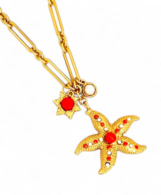 ONLY 1 LEFT!!! Starfishy Medium Coral -Like Color with Pearl ✨Short Necklace