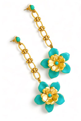 ONLY 1 LEFT!!! Flower Drop Earrings with Turquoise Enamel