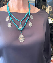 ONLY 1 LEFT!!! Corazones Beaded Short Necklace in Turquesa Colored Beads ✨ 2 Strands ✨Metal/Pewter