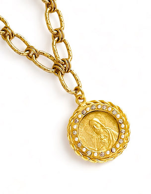 Sagrado Corazón de Jesus, Medalla Charm with Pearl & CZ ✨ VALENTINA Chain Long Necklace 30”