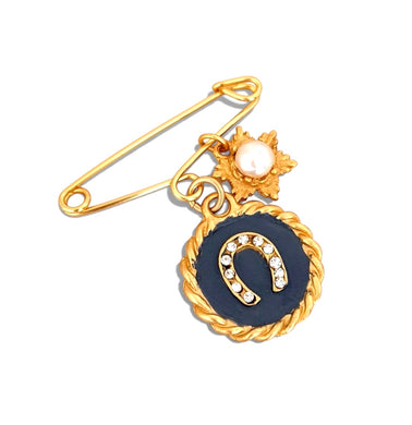 Horse Shoe Pave Pin 🧷 with Blue Gray & Pearl Charm