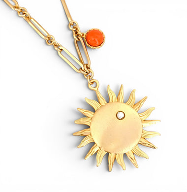 SOL ☀️ with Pearl & Coral Color Charm on Sofia Chain Short 20”-22”