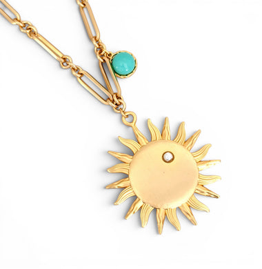 SOL ☀️ with Pearl & Coral Color Charm on Sofia Chain Short 20”-22”