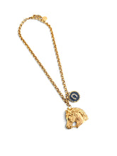 Horse Head with Horse Shoe Charm in Gray with Estefania Chain Short Necklace 20-22”