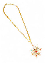 JUST ARRIVED!!! WHITE ENAMEL Snowflake Coral Like 🪸 Statement Pendant with Turquoise, Coral Color & Pearl Cabochons ✨Approx 3.5” Pendant ⭐️ Long Necklace 30”