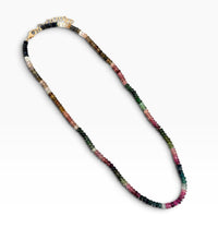 Watermelon 🍉 Tourmaline Rondelle Hand Knotted Necklace Short 20”-22” with Gold 14K Vermeil Closure