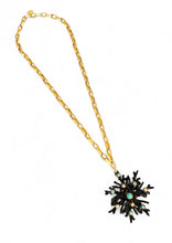 SOLD OUT!!! ✨ BLACK Enamel Snowflake Coral Like 🪸 with Turquoise Color & Pearl Cabochons ✨ Pendant Approx 3.5” ⭐️ Long Necklace 30”
