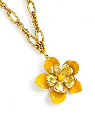 ONLY 1 LEFT!!! Flower with Marigold Enamel with Marigold Center ✨ REGINA Chain Long Necklace 30”