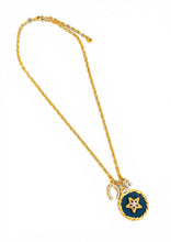 Star with Cristal & BlueGray Hand Painted Enamel 🎨 with HorseShoe & Initial ✨Short Necklace on Camila Chain (initial only available in store or local pick-up)