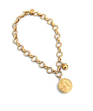 Horse Medallion Charm with Sphere Dot Charm in Maroon Enamel Isabel Chain Short 20”