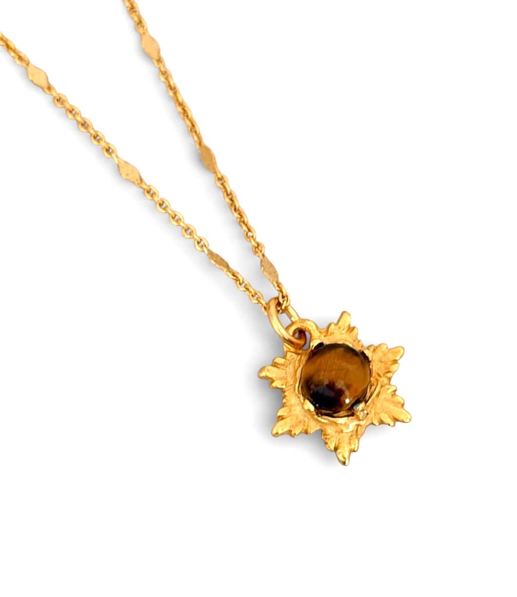 Tiger Eye Star Rays Charm on Cata Necklace Short