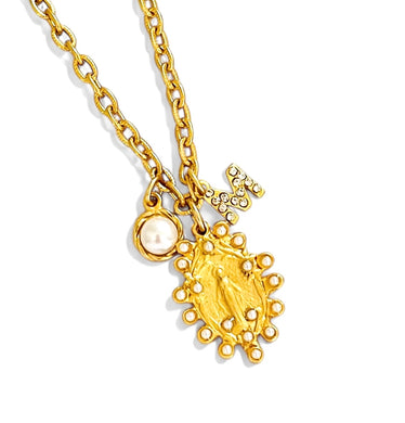 Milagrosa Small Oval Pearl Charm with Pearl Charm on CAMILA Chain 16” Adj to 18” ✨ Choose Initial ⬇️