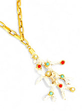 ONLY 1 LEFT!!! WHITE Enamel 🪸 Coral Like 🪸 Branch with Coral, Turquoise & Pearl Cabochons ✨Statement Pendant Approx 4” ⭐️ Short Mid-Length Necklace 20-23”
