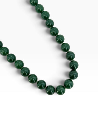 Green Jade Hand Knotted Necklace Short 20”-22” with Gold 14K Vermeil Closure