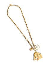Horse Head with Sphere Dot Charm Pearl & Horseshoe on Estefania Chain Long Necklace 30” in
