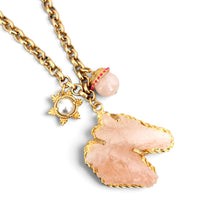 Rose Quartz Carvec Horse Head with Charms on Estefania Chain Long 30”